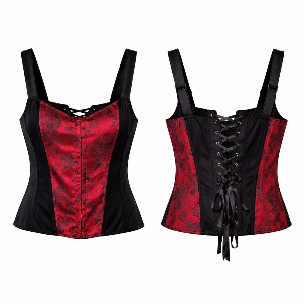 Intimate Attitudes Stretch Floral Corset Hook and Eye Front Lace Up Back Size 42